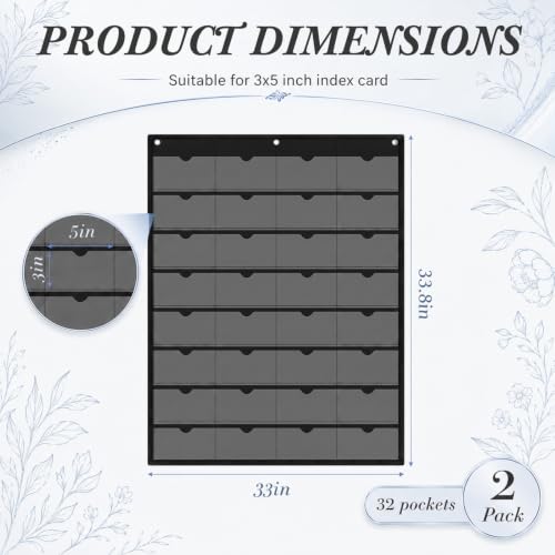 AmazingSpark 2 Pack 3x5 Index Card Holder Sleeve 32 Slot Pocket Chart