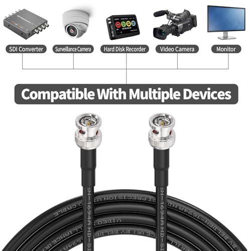 Superbat 3G/6G/12G SDI Cable 15ft BNC Cable 75 ohm Belden 1694A Black Support HD-SDI/3G-SDI/6G-SDI/4K Video Camera CCTV Systems, Precision SDI Camera Wire - size: 15ft