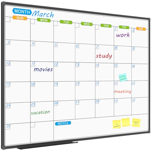 JILoffice Dry Erase Calendar Whiteboard 48 X 36 Inch - Magnetic White Board Calendar Monthly, Black Aluminum Frame Wall Mounted Board for Office Home and School - color: Black, size: 48"W x 36"H