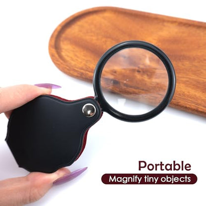 BlingKingdom 2 PCS Pocket Magnifying Glasses with Rotating Protective Sheath, Handy Folding Magnifier Mini Magnifying Lens Magnify Glass for Senior Reading Small Print Label
