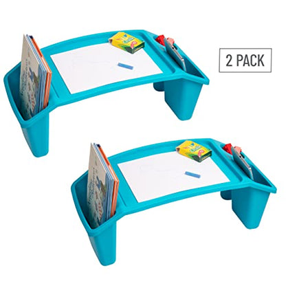 Mind Reader Kids Lap Desk, Portable Activity Tray with Side Storage, Stackable Plastic Desk for Drawing, Snacks, Study, Set of 2, Blue - color: Blue