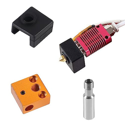 3D Printer Parts Silicone Socks+Aluminum CR-10 Heater Block+Stainless Steel Throat for MK7 MK8 Extruder Hotend Kits for Ender 3/Ender 3 Pro/Creality CR-10 /CR10S /S4 /S5 (4 Sets)
