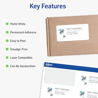 Avery Durable Waterproof Shipping Labels with Sure Feed Technology, 3-1/3" x 4", White, Laser Compatible, 300 Blank Labels Total, Great for Mailing, Branding, and More (5524) (Pack of 5) - size: 3 1/3" x 4" (Pack of 5), style: 300 labels
