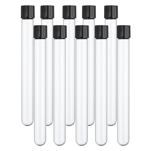 PATIKIL 15ml Test Tubes, 10pcs 5.91x0.63in Glass Clear Round Bottom Test Tube Containers with Plastic Cap for Bead Party Candy Bath Salt Storage Scientific Experiment Plant Propagation - size: 15ml