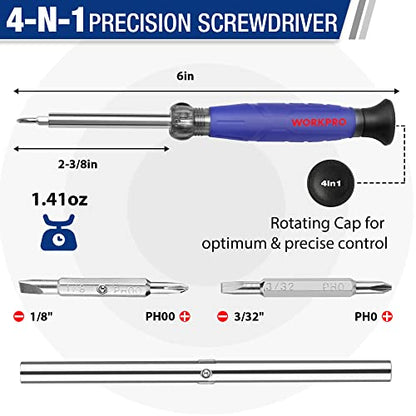 WORKPRO 6-in-1 Basic & 4-in-1 Electronics Screwdriver/Nut Driver Set Tool Confort Grip, 2PCS Portable Screw-driver, 8 Basic & Precision Bits (Philips/Slotted), 2 Nut Driver Sizes - size: One Size