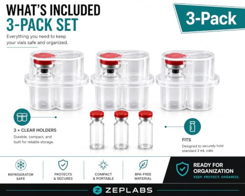 2 Slot, 3-Pack Peptide Case for Fridge, 3ml Vial Holder & Organizer, Transparent Peptide & Insulin Storage Case for Refrigerator, Compact Stackable Travel & Shipping Case - size: 2 Slot 3ml