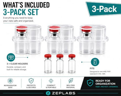 2 Slot, 3-Pack Peptide Case for Fridge, 3ml Vial Holder & Organizer, Transparent Peptide & Insulin Storage Case for Refrigerator, Compact Stackable Travel & Shipping Case - size: 2 Slot 3ml