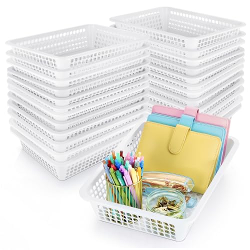 Zhehao 24 Pcs Paper Organizer Basket Bulk Classroom Mesh Bins, White - color: White