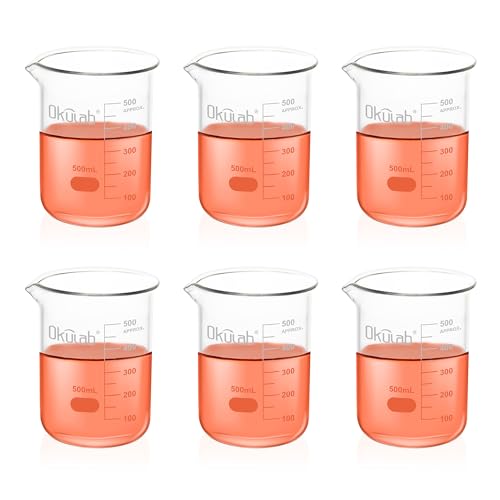 6 Pcs 500mL Glass Beaker Set, Low Form Beakers, Graduated Glass Beakers for Lab, Classroom, Craft, Kitchen,BKLG500A6-X - style: 6 Pcs of 500ml