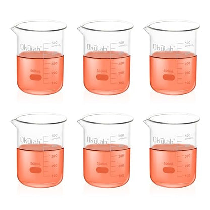 6 Pcs 500mL Glass Beaker Set, Low Form Beakers, Graduated Glass Beakers for Lab, Classroom, Craft, Kitchen,BKLG500A6-X - style: 6 Pcs of 500ml