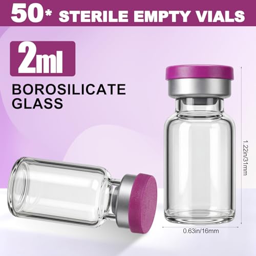 50 Pcs 2ml Sterile Vials Empty Vials for Injection, Purple Lid - color: Purple Lid