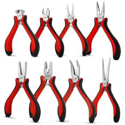 8-Piece Mini Jewelry Pliers Set, Needle Nose, Round Nose & Cutters
