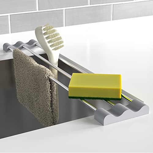 Tomorotec Adjustable Over-The-Sink Kitchen Rack for Dishcloths, Sponges, Bottles and Brushes - Heat-Resistant Stainless Steel with Slim, Expandable Design and Multifunctional Silicone Holder - color: Light Gray