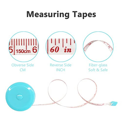 3 Pack Tape Measure Measuring Tape for Body Craft Weight Loss Measurements Retractable 60-inch 1.5 Meter, Small Push Button Dual Sided Tape Measure Body Measuring (Pink Purple Sky Blue)