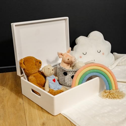 Creative Deco XL White Wooden Box Storage with Hinged Lid - color: White, size: XL | Handles