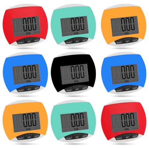 Copkim 9 Pcs Simple Pedometers Bulk for Walking Steps and Miles Walking Step Counters with Calories Burned Portable Clip Step Tracker for Seniors Man Women Jogging Hiking Running - color: Multicolor