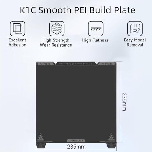 Creality K1 SE Build Plate Kit, K1C Flexible Spring Steel Bed Plate 235x235mm 3D Printer Platform Smooth Surface PEI Sheet Build Surface for K1/Ender 3 S1/3 V3 SE/3 V3 KE/3 V3(Without Magnetic Base) - size: 235*235mm