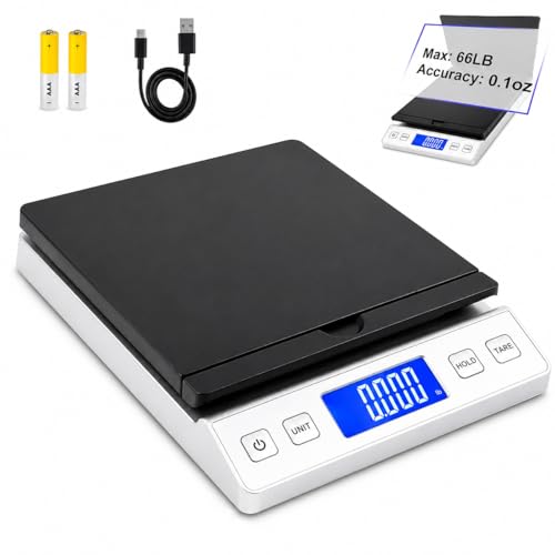 Smart Weigh Digital Postal Shipping Scale, 66 lb Capacity, 0.3 oz Readability, Hold & Tare Function, High-Accuracy Scale, Includes Batteries & USB-C - color: 66 lbs