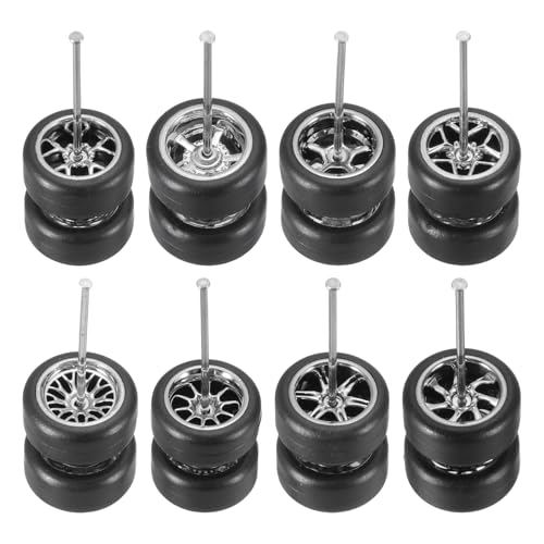 MECCANIXITY 8 Set 1/64 Wheels and Tires Set, Real Riders Rims Includes Axles for RC Diecast Car DIY Model, Kit 1 Silver Rims