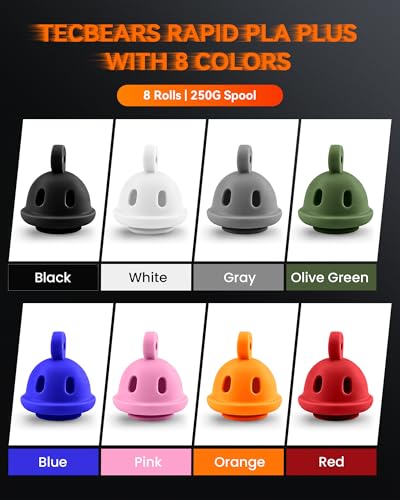 TECBEARS PLA+ Filament 1.75, 2kg Bundle, 0.25kg/Spool, 8 Packs - color: 0.25kg*8 Black, White, Grey, Olive Green, Blue, Pink, Orange, Red