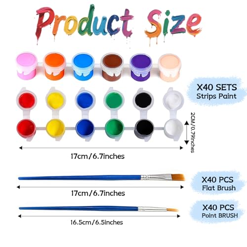 40 Pack Mini Acrylic Paint Set, 12 Colors Washable Paint Strips for Kids & Adults - Includes 80 Brushes, 480 PCS kids Paint Kits for Easter Eggs, Birthday, Classroom Party，school supplies - size: 1 Count (Pack of 40)