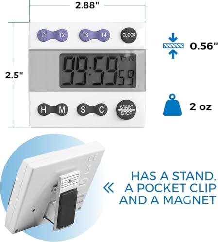 Sper Scientific Portable Digital Kitchen & Lab Timer 810015 - 4 Channel, Large Display, Loud Alarm, Classroom Timer - 2 pc - size: 2 Pack