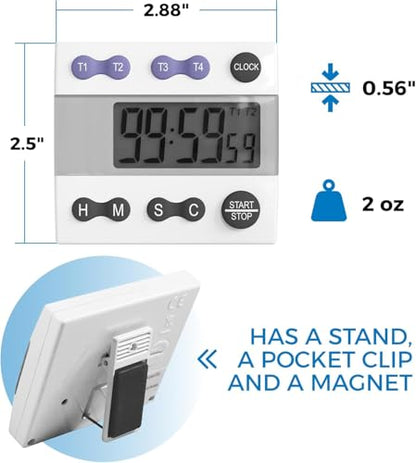 Sper Scientific Portable Digital Kitchen & Lab Timer 810015 - 4 Channel, Large Display, Loud Alarm, Classroom Timer - 2 pc - size: 2 Pack