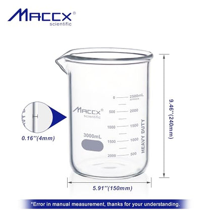 101.5oz(3000ml) Sturdy Glass Beaker, Heavy-Duty 3L Lab Beakers, 3.3 Borosilicate Griffin Low Form with Printed Graduation, BKL3K0-001 - style: Vol.3000ml