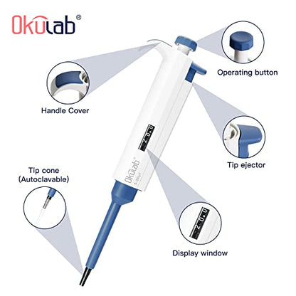 Single-Channel Micropipette, 5-50μl, Manual Adjustable Mechanical Pipette, High-Accurate, Variable Volume, Autoclavable, TPMP50A1