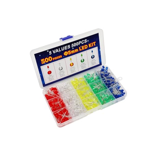 500Pcs 5 Colors 5mm LED Diode Assorted Kit for Electronic Projects