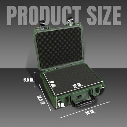 Jack Boss 14x 11.5x 6.5 Inch Hard Case, Portable Weather Waterproof Protective Camera Case with Customizable Foam, Fit Use of Drones, Camera, Equipments, Green - color: Green, size: 13.6x11.4x6 in