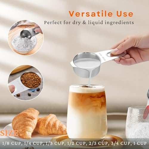 35PCS Stainless Steel Measuring Cups and Spoons Set, 7 Nesting Measuring Cups, Round & Rectangular Spoons with Clear Engraved Markings, 2-Pack Mini Spoon Sets with Leveler for Precise Cooking & Baking - size: Set of 35
