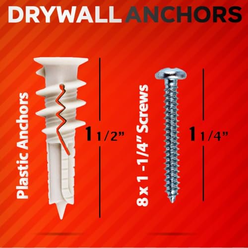 50PCS #8 Self Drilling Drywall Anchors and Screws Assortment Kit