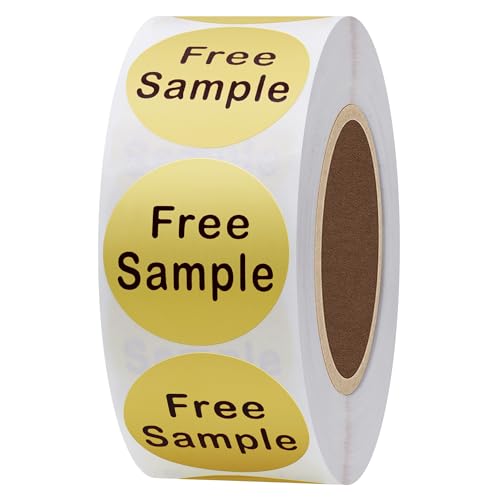 Hybsk Free Sample Stickers 1 Inch Round Retail Store Sale Displays Adhesive Labels for Inventory Control Total 500 Per Roll (Gold) - color: Gold