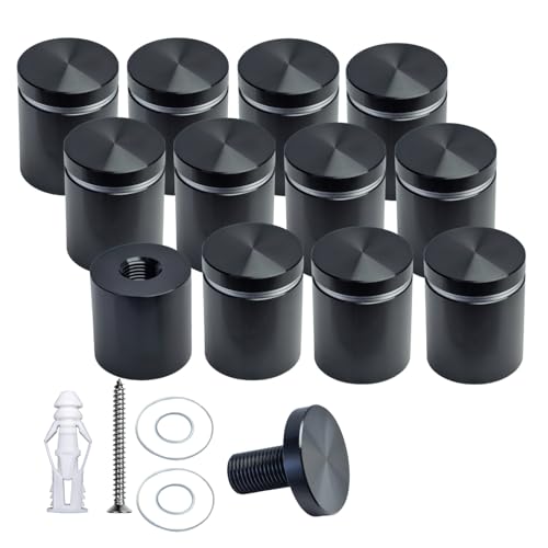 Pack of 12 Aluminum Standoff Screws Wall Sign Standoff Mounting Hardware Standoff Mounts for Acrylic Picture Frame (12, Black, 1" x 1“) - color: Black, size: 1" x 1“