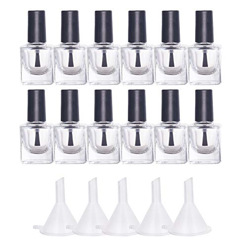 BENECREAT 12PCS 10ml Empty Nail Polish Bottles Transparent Glass Nail Varnish Bottles with Brushes, 5PCS Funnel Hopper - size: 10ml