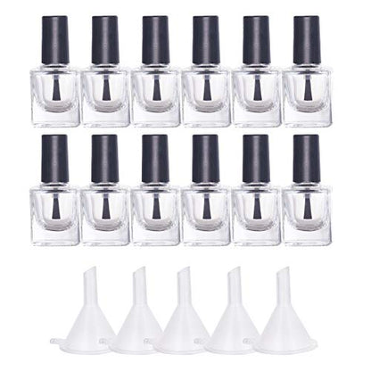 BENECREAT 12PCS 10ml Empty Nail Polish Bottles Transparent Glass Nail Varnish Bottles with Brushes, 5PCS Funnel Hopper - size: 10ml