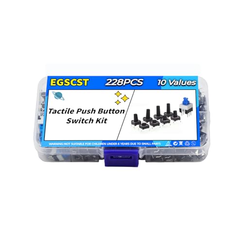 228PCS 10 Values 6x6mm & 7x7mm Tactile Push Button Switch Assortment Kit 4 Pins Micro Momentary Tact Pushbutton Switches Set - style: 228 PCS 10 Values