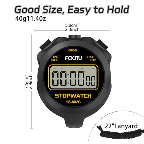 Digital Simple Basic Stopwatch Timer, Silent Stop Watch for Kids Coaches - color: Black