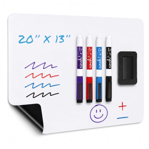 20"x13" Magnetic Dry Erase Board for Fridge with 4 Markers and Eraser - size: 17"W x 21"H