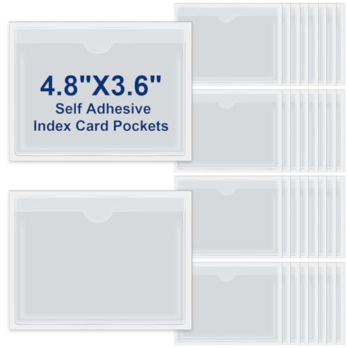 Chinco 30 Pcs Self Adhesive Clear Index Card Pockets,3.6 x 4.8 Inches - size: 4.8 x 3.6 Inches