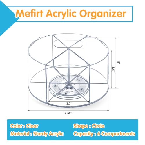 Mefirt Acrylic Pen Holder, 360 Degree Rotating Pen Organizer, Rotating Desk Acrylic Office Organizer with 6 Compartments, Marker Organizer for Kid, Crayon Caddy School Art Supply Storage Organizer - style: Clear-Large