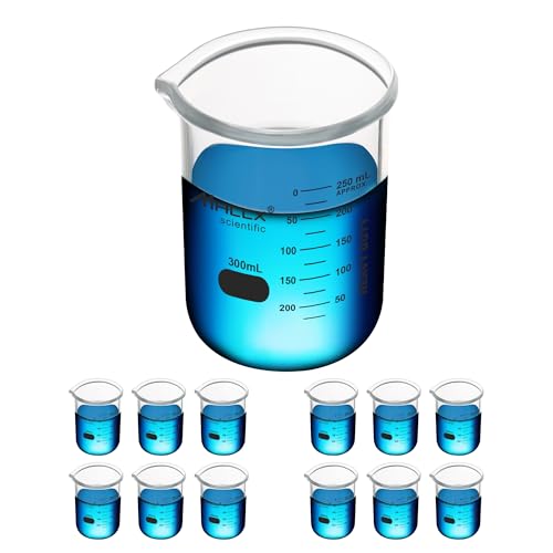 10.15oz(300ml) Sturdy Glass Beaker, Heavy-Duty Lab Beaker Set, 3.3 Borosilicate Griffin Low Form with Printed Graduation, Pack of 12, BKL300-012 - style: Vol.300ml, Pack of 12