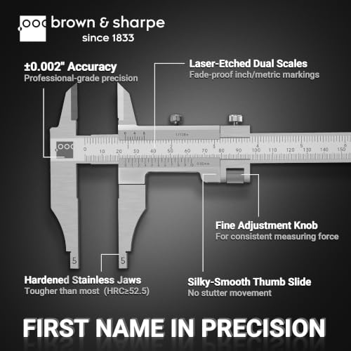 Brown&Sharpe 8" Vernier Workshop Caliper 1/128" Ext Jaws Fine Adjustment