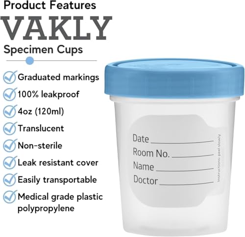 Vakly 4 oz Specimen Cups with Screw-On Lids Clear Non-Sterile 10 Pack