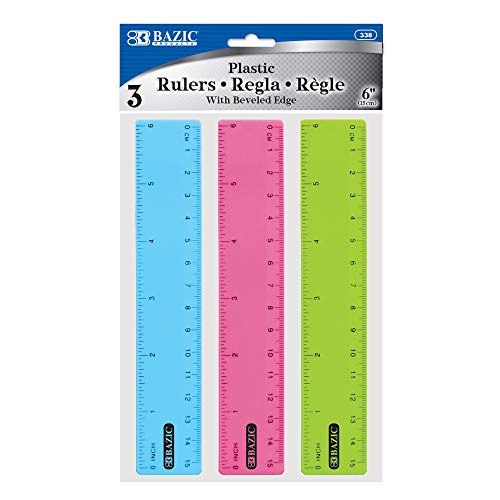 BAZIC Products 6 in Clear Plastic Ruler, Inch & Metric, 3 Pack - size: 1-Pack