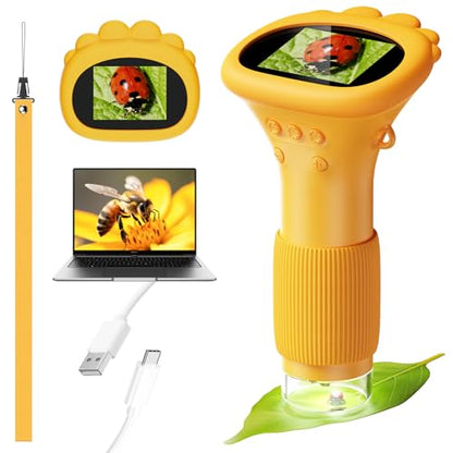 4K 1000X Digital Microscope for Kids with 2.0" IPS Screen(Yellow) - color: yellow
