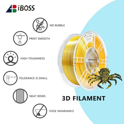iBOSS PLA+ 3D Printer Filament, PLA Plus Filament 1.75mm Silk Black Gold Shiny Silk Dual Color Filament, 3D Printing Filament 1KG/2.2lb Dimensional Accuracy +/- 0.02mm Fit Most FDM Printers - color: B_ Dual Silk Black Gold