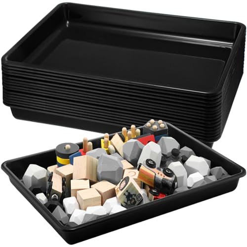 Maitys 15 Pack Plastic Art Trays 12 x 16 Inch Sensory Trays, Black - color: Black