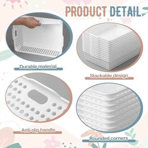 Geetery 12 Pack Classroom Storage Baskets with Handle,White - color: White
